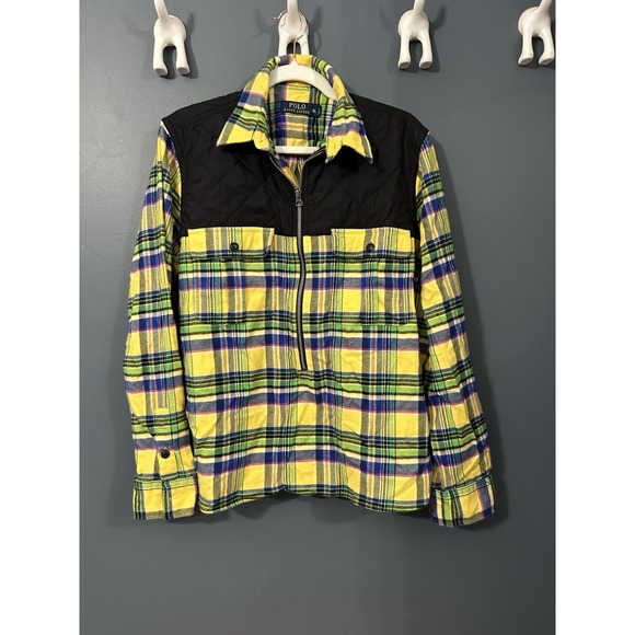 Polo Ralph Lauren Other - Polo Ralph‎ Lauren Yellow Preppy Rugged Quilted Yoke Flannel Half Zip Cabin XL